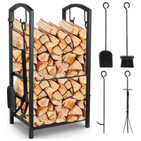 Range-bûches en métal avec 4 outils de cheminée